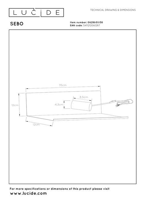 Lucide SEBO - Lámpara de cabecera / Lámpara de pared - 1xE27 - Negro - técnico